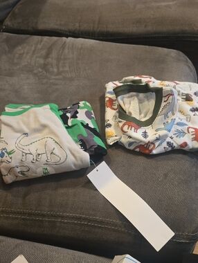 2 Pair wonder nation Dino Print Pajama Set in Green and White Dino Brown Print